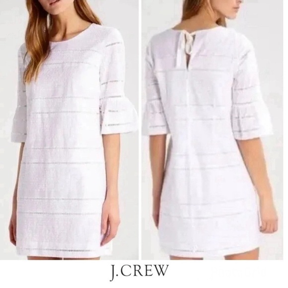 J. Crew Dresses & Skirts - J. Crew White Eyelet Embroidered 100% Cotton Flutter Sleeve Shift Mini Size 10